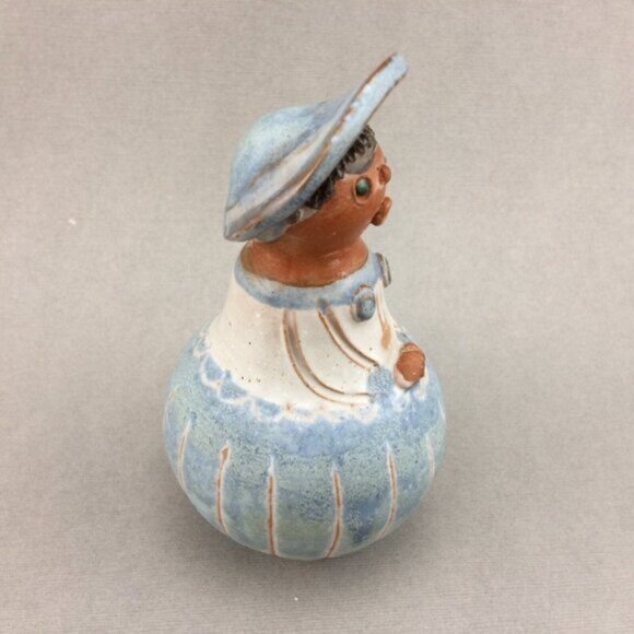 Vtg Ilona Kiss Rooz MCM Signed Ceramic Woman Figurine Blue Hat Face on Chest 5" - Picture 2 of 16